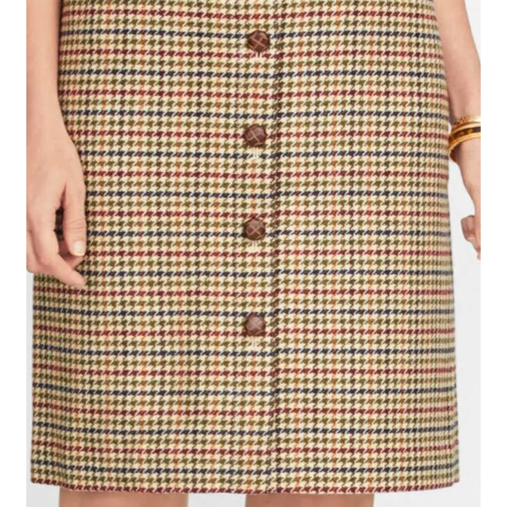 Talbots Houndstooth Plaid Wool Button Front Skirt 16 NWT
